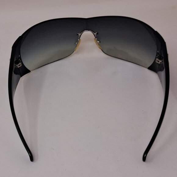 Prada Sunglasses Shield Rimless Oversized Wrap Tinted Black Logo Y2K SPR 16H - Picture 15 of 16